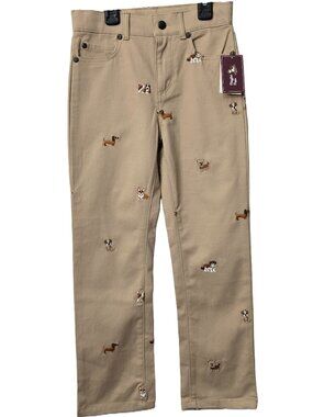 Gymboree Playful Pups Easter Pants 6 Cotton Twill Embroidered Dogs Adjust Waist